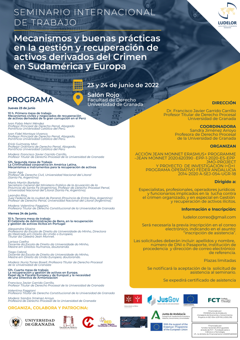 Seminario Internacional de Trabajo: Mecanismos y buenas prácticas en la gestión y recuperación de activos derivados del Crimen en Sudamérica y Europa. Imagen Seminario Internacional de Trabajo: Mecanismos y buenas prácticas en la gestión y recuperación de activos derivados del Crimen en Sudamérica y Europa.