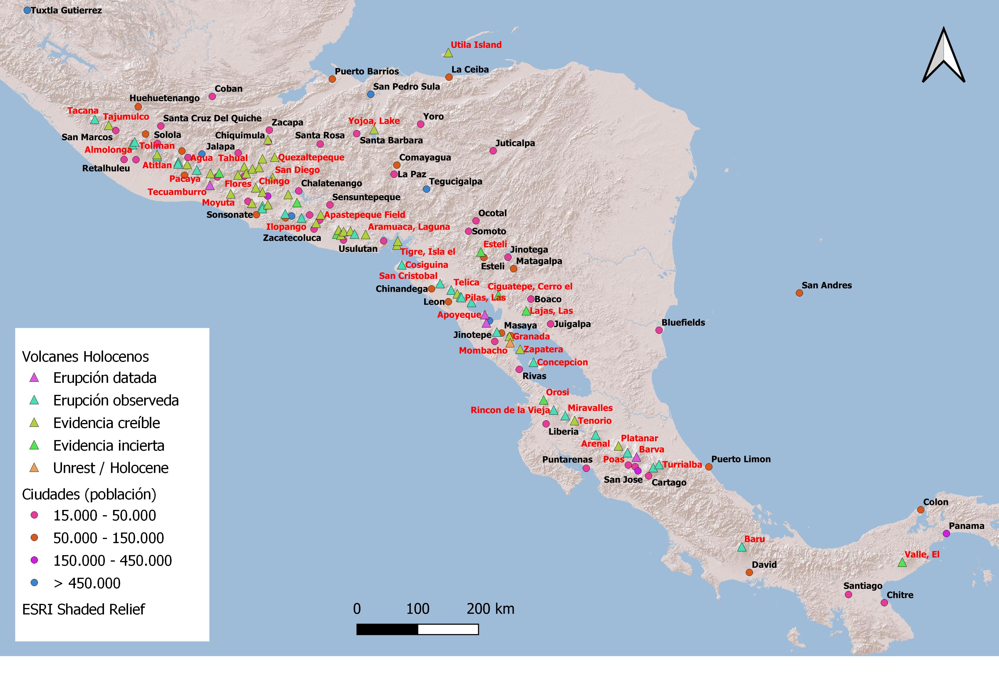 Volcanes y ciudades Centroamérica